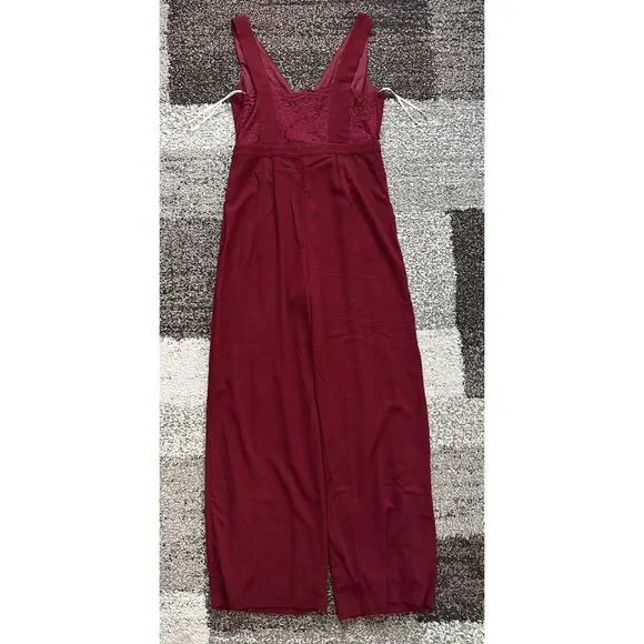 LULUS (XL) Burgundy Kiska Jumpsuit Dressy Red Lace V-Neck Surplice Sleeveless - Picture 9 of 16